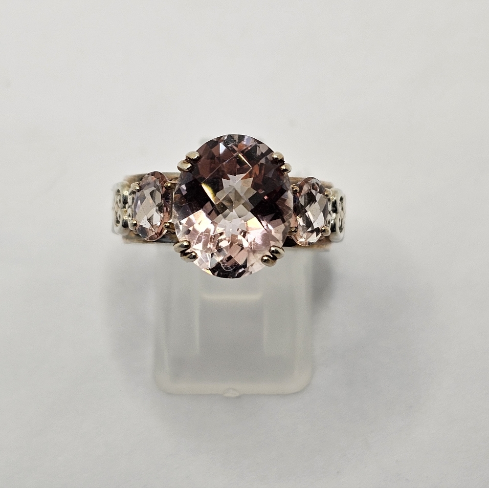 Natural Gems En Vogue Retired Morganite Palladium Rose Gold 925 Ring Sz 8! - Picture 6 of 17